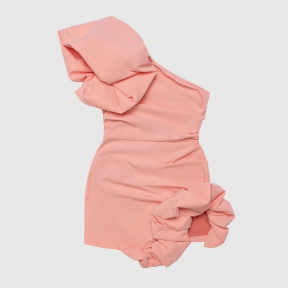 NEW The Wolf Gang Octavia Mini Dress - Salmon Pink Cocktail Party One Shoulder - Picture 14 of 15